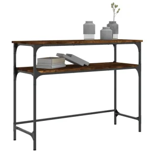 Minimalistiskt konsolbord med träskiva, metallram och platsbesparande design