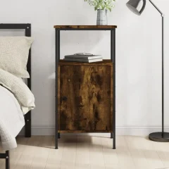 Industristil nattduksbord i rökt ek – 41 × 31 × 80 cm