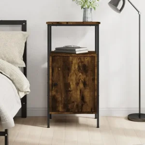 Industristil nattduksbord i rökt ek – 41 × 31 × 80 cm
