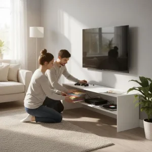Tv-bänk i vitt och Sonoma ek, 120x40x40 cm, modern stil