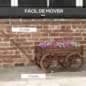 Rullande planteringslåda i trä med vagnsdesign, 120 cm