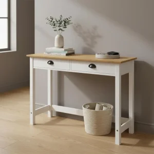 Konsolbord i massiv furu med 2 lådor 110x45x74 cm