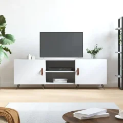 Vitt TV-bänk 150x30x50 cm i konstruerat trä för vardagsrum