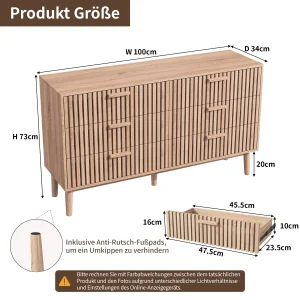 Byrå med 4/5/6 lådor i trä med handtag för sovrum och vardagsrum