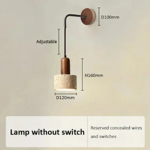 Retro vägglampa i Yellow Travertine och svart sten, E27 för sängplats