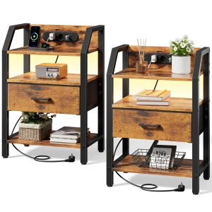 Nattduksbord med laddstation, USB-portar och fabric drawers