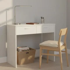 Vit skrivbord 80x40x75 cm i träbaserat material med låda