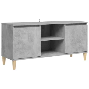 TV-bänk med massiva träben i betonggrått, 103,5 x 35 x 50 cm