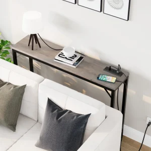 Rustik konsolbord 100 cm med eluttag och förvaring för hall och soffa