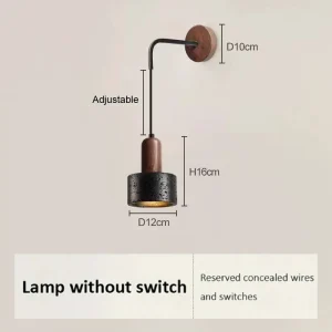 Retro vägglampa i Yellow Travertine och svart sten, E27 för sängplats