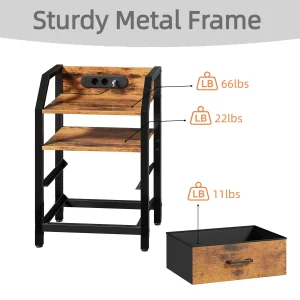 Nattduksbord med laddstation, USB-portar och fabric drawers