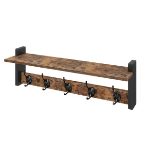 Vägghängd hatthylla 45 cm med hylla och 5 dubbelkrokar