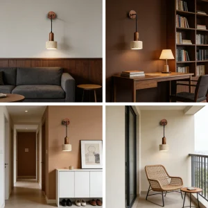 Retro vägglampa i Yellow Travertine och svart sten, E27 för sängplats