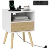 Sängbord med laddstation, 2 eluttag, USB-C och låda