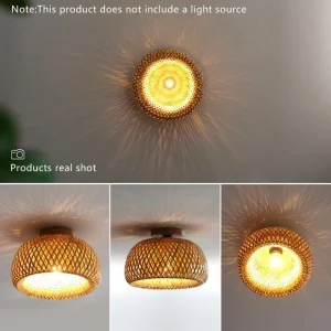 Bambu taklampa med E27, varmvit, 20–30 cm för inomhusbruk