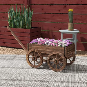Alternative view of Rullande planteringslåda i trä med vagnsdesign, 120 cm
