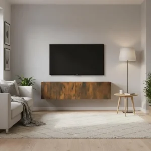 Vägghängt TV-skåp i rökt ek 120 x 30 x 30 cm av ingenjörsträ