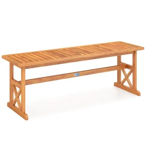 Alternative view of Utomhusbänk i akaciaträ 51 tum med ribbat säte och metallram