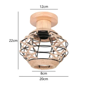 Modern taklampa i trä och metall med E27-sockel, svart cage-design