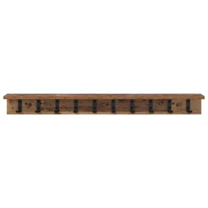 Vägghängd hatthylla med krokar och hylla i trä, minimalistisk för hall