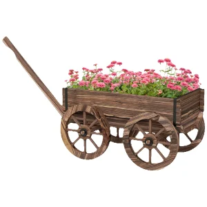 Rullande planteringslåda i trä med vagnsdesign, 120 cm