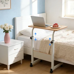 Justerbart laptopbord med hjul, MDF och metall för hem och kontor