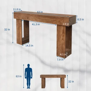 Rustik konsolbord i trä 63 tum med lådor för hall och vardagsrum