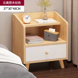 Modern minimalistisk sängbord i trä med 4 lådor och montering