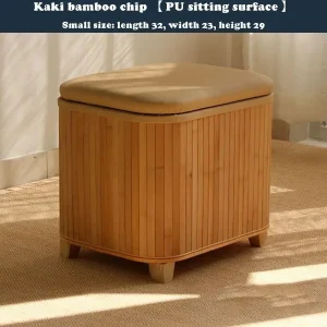 Japansk fyrkantig pall i massivt trä med förvaring och sits