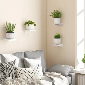 4-pack små flytande vägghyllor i trä, mini displayhyllor