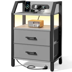 Nattduksbord med laddstation, USB-portar och fabric drawers