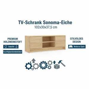 Tv-bänk i Sonoma ek 102x30x37,5 cm, modern förvaringsmöbel