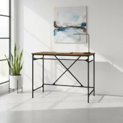Brunt skrivbord i eklook 100x50x75 cm, engineered wood och järn