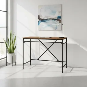 Brunt skrivbord i eklook 100x50x75 cm, engineered wood och järn