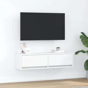 Vägghängt TV-skåp i trä med två lådor för vardagsrum