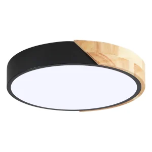 Modern taklampa i trä med LED, minimalistisk och plan montering