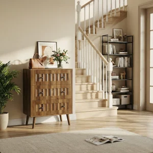Modern byrå med 3 lådor i valnötsfärg för sovrum och hall