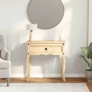 Konsolbord i massiv furu 73x35x73 cm med låda – rustik hallmöbel