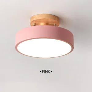 Nordisk taklampa i trä och metall, rund LED-plafond för hall och rum