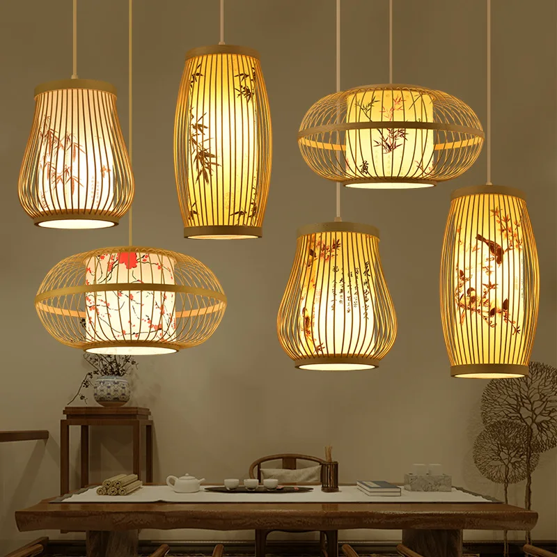 Bambu taklampa i kinesisk stil, handflätad pendellampa E27 1 Bambu taklampa i kinesisk stil, handflätad pendellampa E27