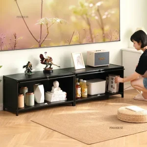 Modern TV-bänk i trä med flipdörrar för vardagsrum, 80 cm