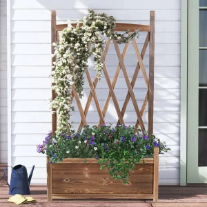 Upphöjd odlingslåda i trä med spaljé för örter och blommor