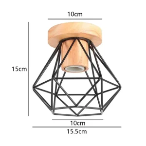 Modern taklampa i trä och metall med E27-sockel, svart cage-design