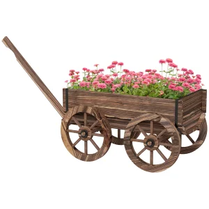 Rullande planteringslåda i trä med vagnsdesign, 120 cm