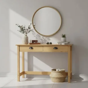 Konsolbord i massiv furu med 2 lådor 110x45x74 cm
