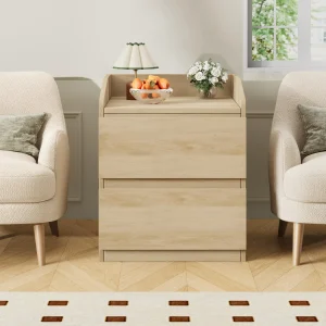 Modern sängbord med 2 lådor, handtagsfri design och höjd topp 60 cm