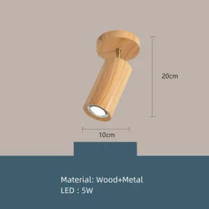 Nordisk LED-taklampa i trä med justerbar vinkel och 5 ljuskällor