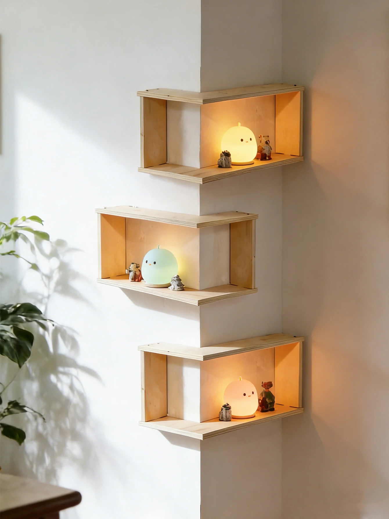 Vägghängd hörnhylla i trä med svävande design för vardagsrum och sovrum 4 Vägghängd hörnhylla i trä med svävande design för vardagsrum och sovrum - Bild 4