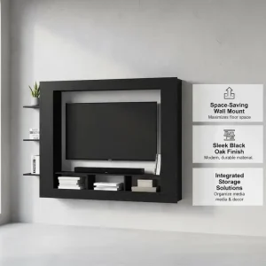 Vägghängt TV-bord i svart ek 152 x 22 x 113 cm, modern stil