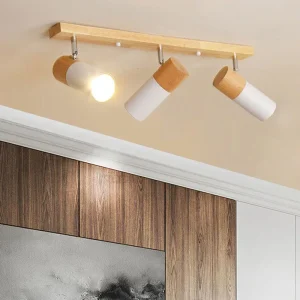 Nordisk taklampa i trä med vridbara spotlights för vardagsrum 19 Nordisk taklampa i trä med vridbara spotlights för vardagsrum